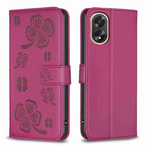 For OPPO A38 / A18 4G Four-leaf Embossed Leather Phone Case(Rose Red)
