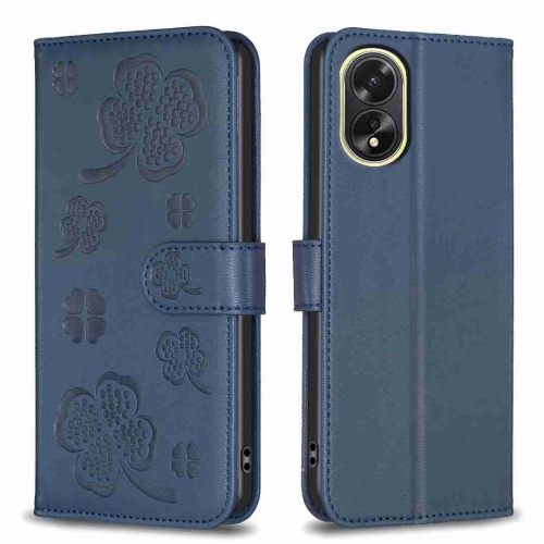 

For OPPO A38 / A18 4G Four-leaf Embossed Leather Phone Case(Blue)