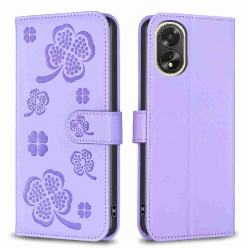 

For OPPO A38 / A18 4G Four-leaf Embossed Leather Phone Case(Purple)