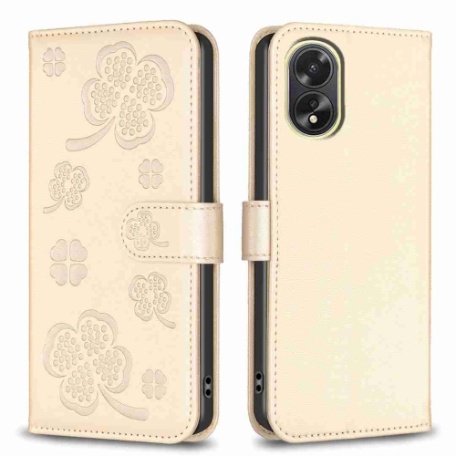 

For OPPO A38 / A18 4G Four-leaf Embossed Leather Phone Case(Gold)