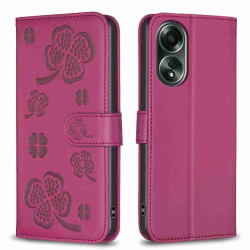 

For OPPO A58 4G Four-leaf Embossed Leather Phone Case(Rose Red)