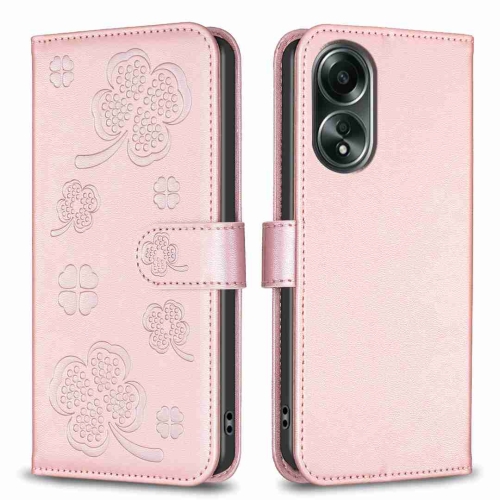 

For OPPO A58 4G Four-leaf Embossed Leather Phone Case(Pink)