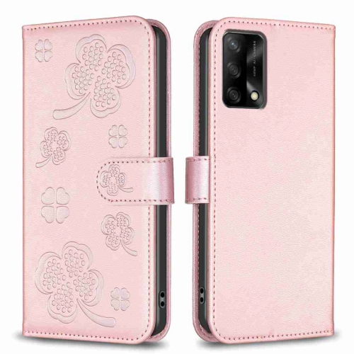 

For OPPO A74 4G / F19 4G Four-leaf Embossed Leather Phone Case(Pink)
