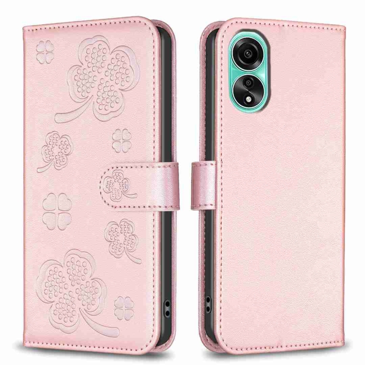 

For OPPO A78 4G Four-leaf Embossed Leather Phone Case(Pink)