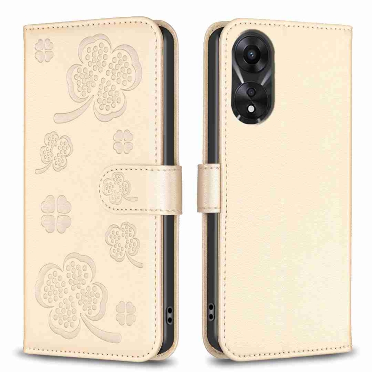 

For OPPO A78 5G Four-leaf Embossed Leather Phone Case(Gold)