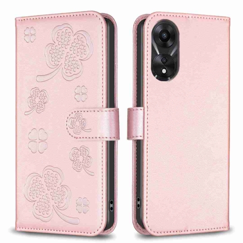 

For OPPO A78 5G Four-leaf Embossed Leather Phone Case(Pink)