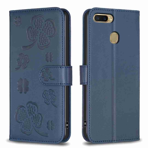 

For OPPO A92 / A72 / A52 Four-leaf Embossed Leather Phone Case(Blue)