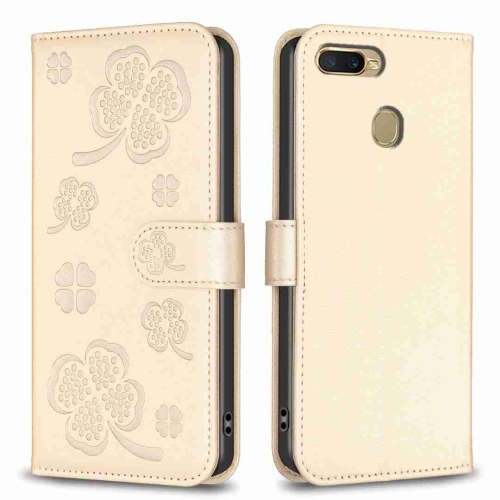 

For OPPO A92 / A72 / A52 Four-leaf Embossed Leather Phone Case(Gold)