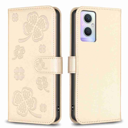 For OPPO A96 5G / Reno7 Z Four-leaf Embossed Leather Phone Case(Gold) for realme 11 4g global four leaf clasp embossed buckle leather phone case rose gold