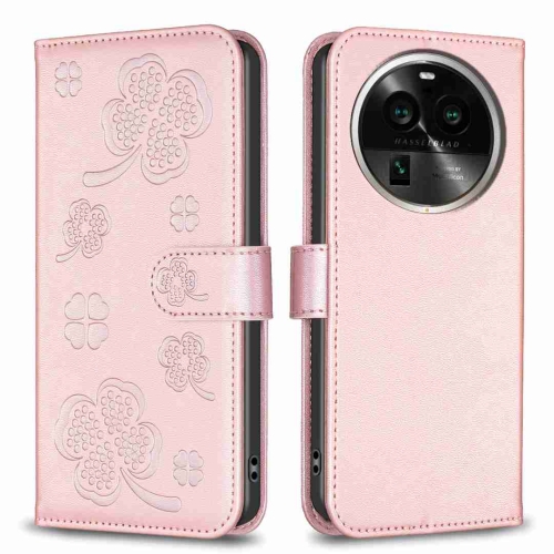 

For OPPO Find X6 Pro Four-leaf Embossed Leather Phone Case(Pink)