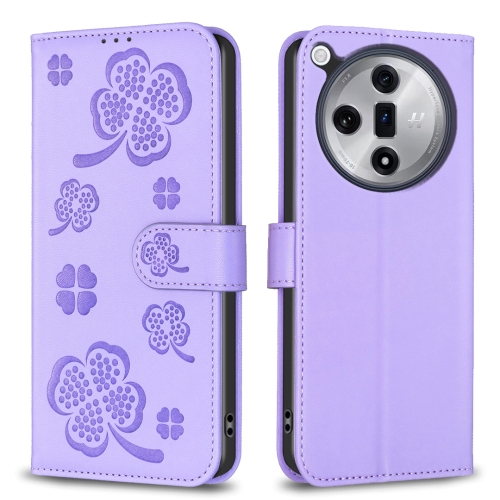 

For OPPO Find X7 Four-leaf Embossed Leather Phone Case(Purple)