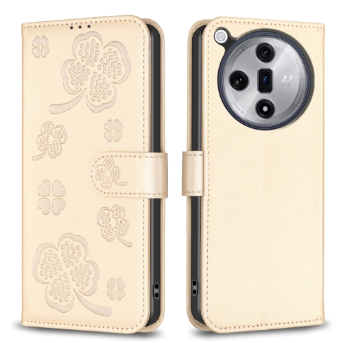 

For OPPO Find X7 Four-leaf Embossed Leather Phone Case(Gold)