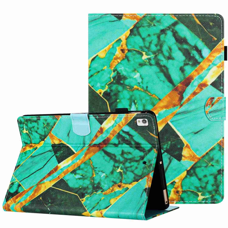 

For iPad 10.2 2020 / 2019 Marble Pattern Stitching Smart Leather Tablet Case(Gold Green)
