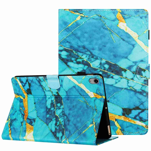 

For iPad 10th Gen 10.9 2022 Marble Pattern Stitching Smart Leather Tablet Case(Gold Blue)