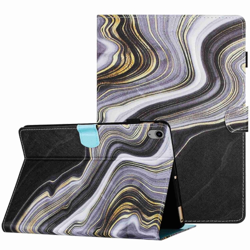 

For iPad 10th Gen 10.9 2022 Marble Pattern Stitching Smart Leather Tablet Case(Black Gold)