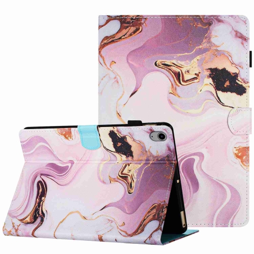 

For iPad 10th Gen 10.9 2022 Marble Pattern Stitching Smart Leather Tablet Case(Gold Pink)