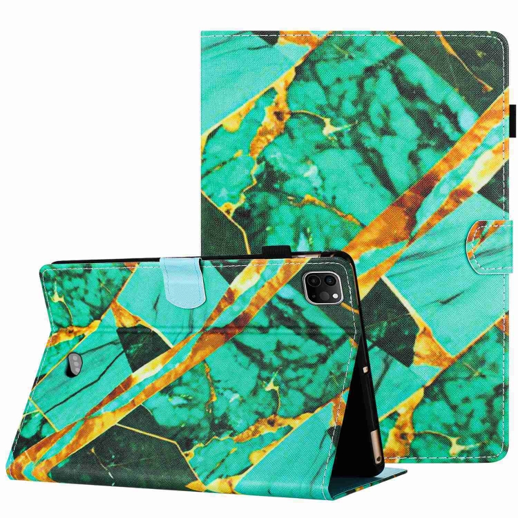 

For iPad 11 Pro 2020 / Air 4 10.9 Marble Pattern Stitching Smart Leather Tablet Case(Gold Green)
