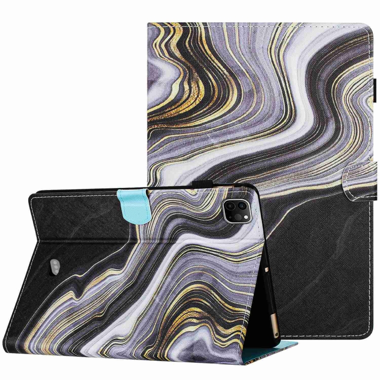 

For iPad 11 Pro 2020 / Air 4 10.9 Marble Pattern Stitching Smart Leather Tablet Case(Black Gold)