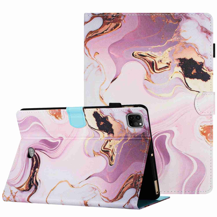 

For iPad 11 Pro 2020 / Air 4 10.9 Marble Pattern Stitching Smart Leather Tablet Case(Gold Pink)