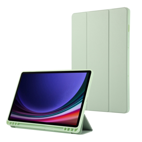

For Samsung Galaxy Tab S9 FE 3-Fold Pure Color TPU Leather Tablet Case with Pen Slot(Green)