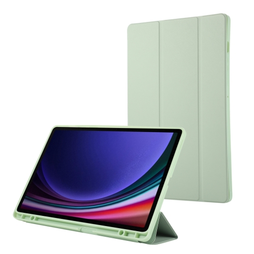 

For Samsung Galaxy Tab S9+ 3-Fold Pure Color TPU Leather Tablet Case with Pen Slot(Green)