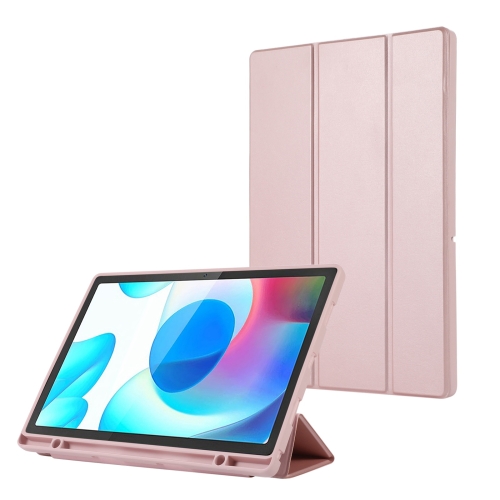 

For Samsung Galaxy Tab A9+ 3-Fold Pure Color TPU Leather Tablet Case with Pen Slot(Pink)