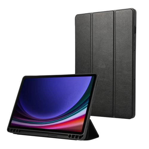 

For Samsung Galaxy Tab S10 FE+ 3-Fold Pure Color TPU Leather Tablet Case with Pen Slot(Black)