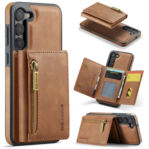 

For Samsung Galaxy S23 DG.MING M5 Series Zip RFID Multi Card Detachable Leather Phone Case(Brown)