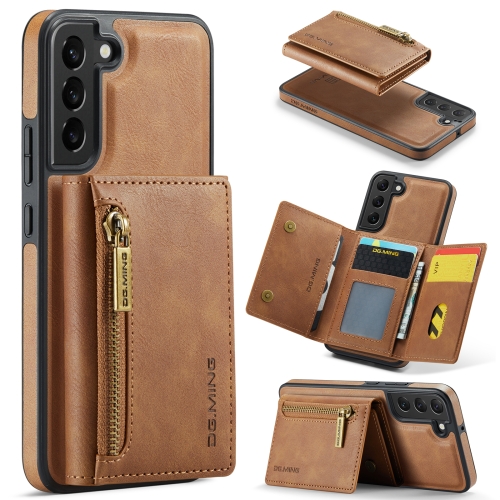 

For Samsung Galaxy S22+ DG.MING M5 Series Zip RFID Multi Card Detachable Leather Phone Case(Brown)