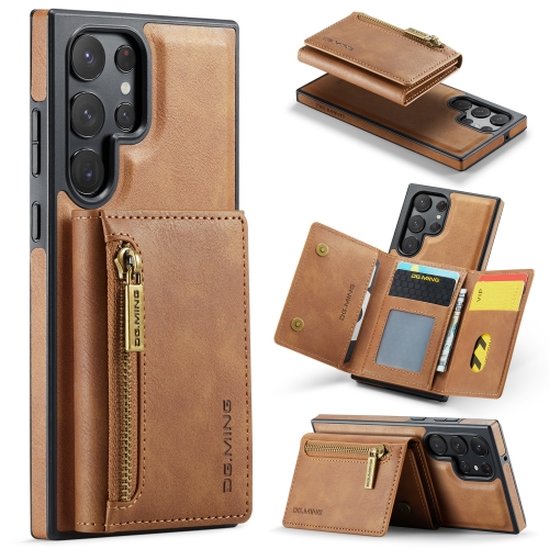 

For Samsung Galaxy S22 Ultra DG.MING M5 Series Zip RFID Multi Card Detachable Leather Phone Case(Brown)