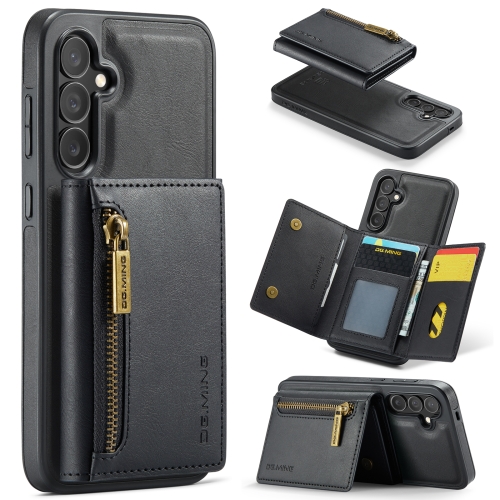 For Samsung Galaxy S24 FE 5G DG.MING M5 Series Zip RFID Multi Card Detachable Leather Phone Case(Black)