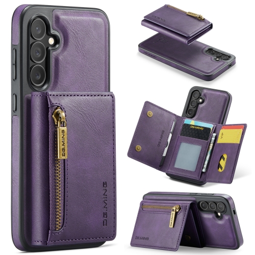 

For Samsung Galaxy S24 FE 5G DG.MING M5 Series Zip RFID Multi Card Detachable Leather Phone Case(Purple)