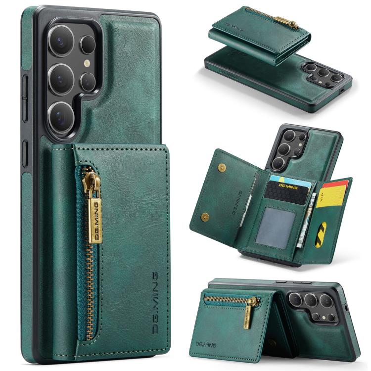 

For Samsung Galaxy S25 Ultra 5G DG.MING M5 Series Zip RFID Multi Card Detachable Leather Phone Case(Green)