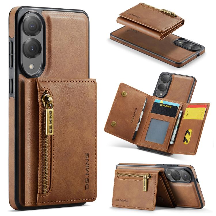 

For Samsung Galaxy S25 Edge 5G DG.MING M5 Series Zip RFID Multi Card Detachable Leather Phone Case(Brown)