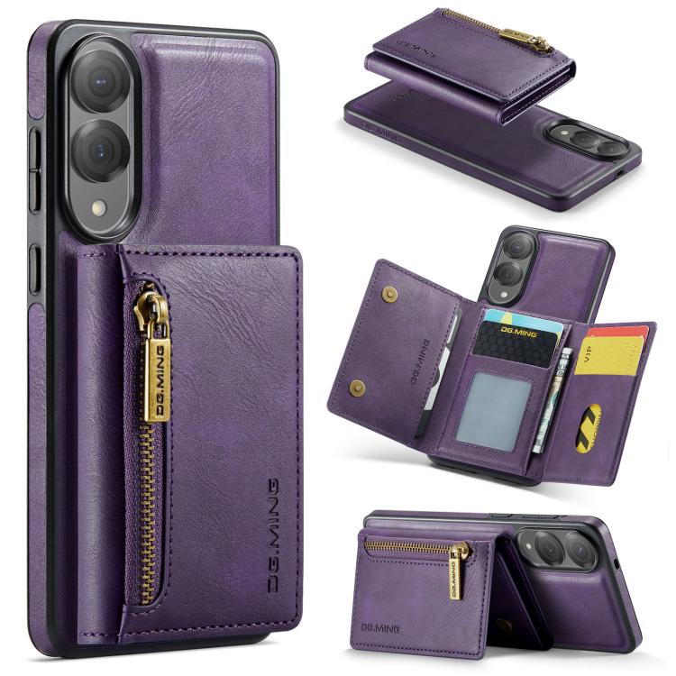 

For Samsung Galaxy S25 Edge 5G DG.MING M5 Series Zip RFID Multi Card Detachable Leather Phone Case(Purple)