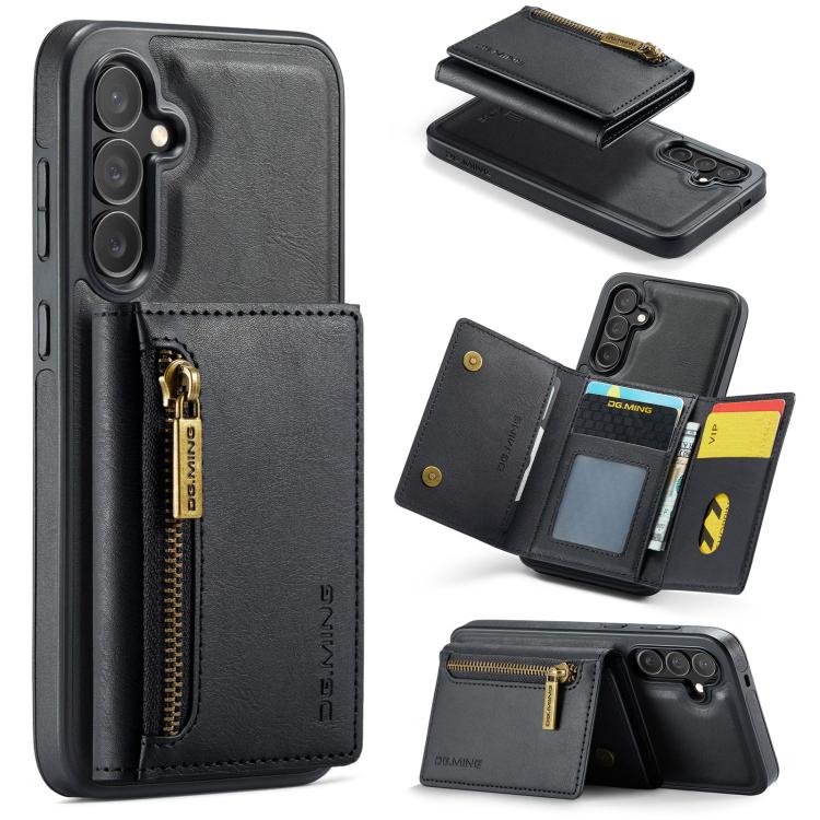 

For Samsung Galaxy S25 FE 5G DG.MING M5 Series Zip RFID Multi Card Detachable Leather Phone Case(Black)