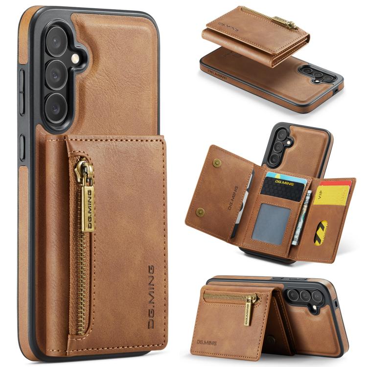 

For Galaxy S25+ 5G DG.MING M5 Series Zip RFID Multi Card Detachable Leather Phone Case(Brown)