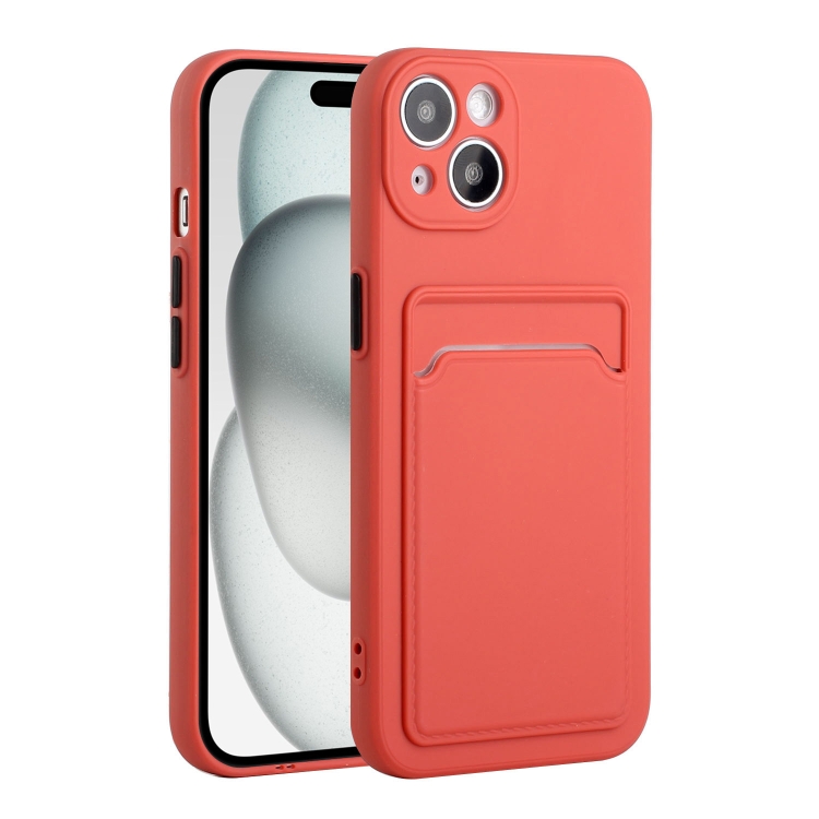 

For iPhone 15 Card Slot Design Shockproof TPU Phone Case(Plum Red)