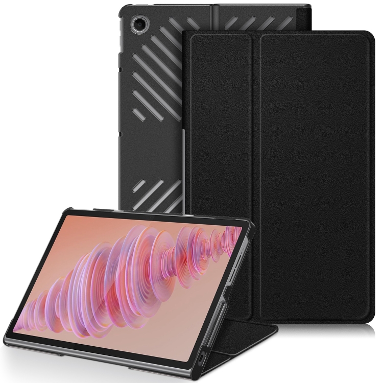 

For Lenovo Tab Plus 11.5 TB351FU Custer Pure Color 3-folding Leather Smart Tablet Case(Black)