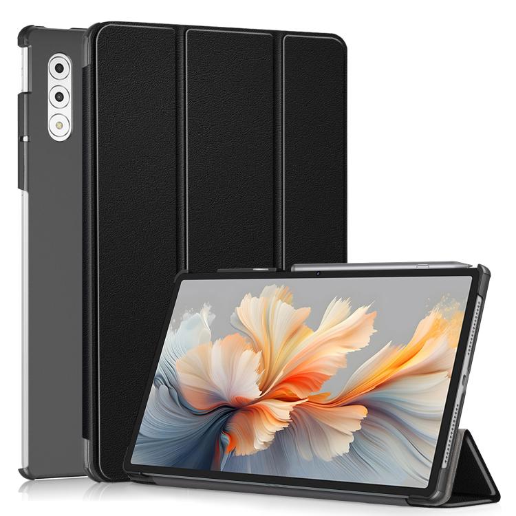 

For Lenovo Yoga Tab Plus Custer Pure Color 3-folding Leather Smart Tablet Case(Black)