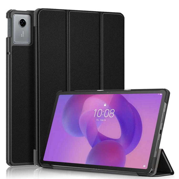 

For Lenovo Tab Idea 11 /Xiaoxin Pad 2025 Custer Texture 3-Fold Holder Leather Smart Tablet Case(Black)