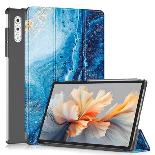 

For Lenovo Yoga Tab Plus Custer Coloured Drawing 3-folding Leather Smart Tablet Case(Waves)