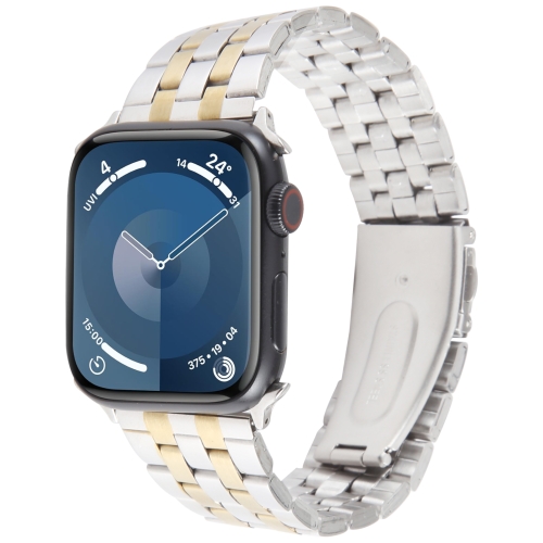 

For Apple Watch Series 3 42mm 22mm Ultra-thin Five Beads Stainless Steel Watch Band(Silver Gold)