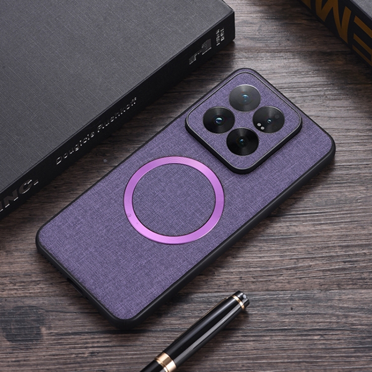 

For Xiaomi 14 Pro CD Magnetic Cloth Texture PU Phone Case(Purple)