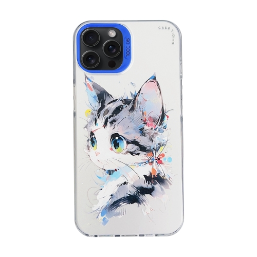 

For iPhone 15 Pro Max Cartoon Animal Graffiti PC + TPU Phone Case(White Face Cat)