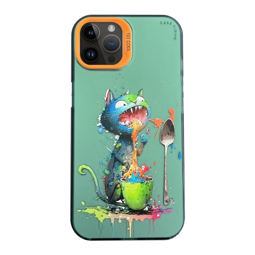 

For iPhone 14 Pro Cartoon Animal Graffiti PC + TPU Phone Case(Blue Cat)