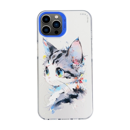 

For iPhone 13 Pro Max Cartoon Animal Graffiti PC + TPU Phone Case(White Face Cat)