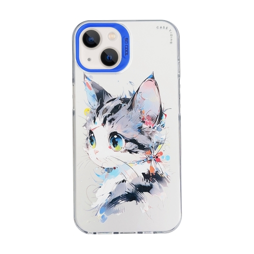 

For iPhone 13 Cartoon Animal Graffiti PC + TPU Phone Case(White Face Cat)