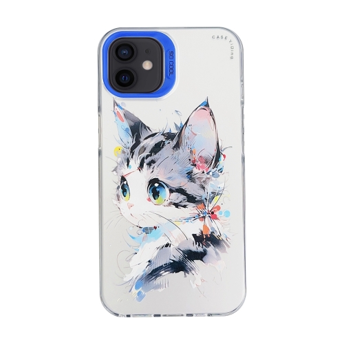 

For iPhone 12 Cartoon Animal Graffiti PC + TPU Phone Case(White Face Cat)