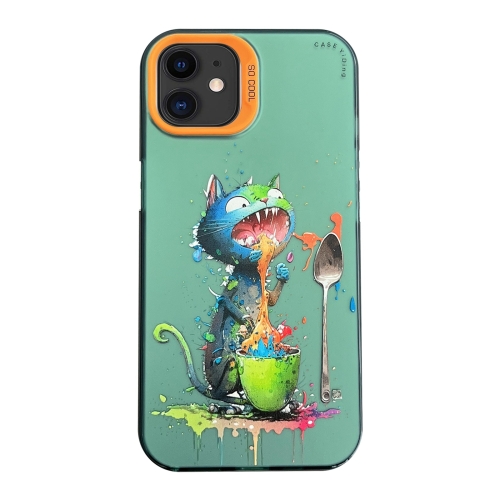 

For iPhone 11 Cartoon Animal Graffiti PC + TPU Phone Case(Blue Cat)